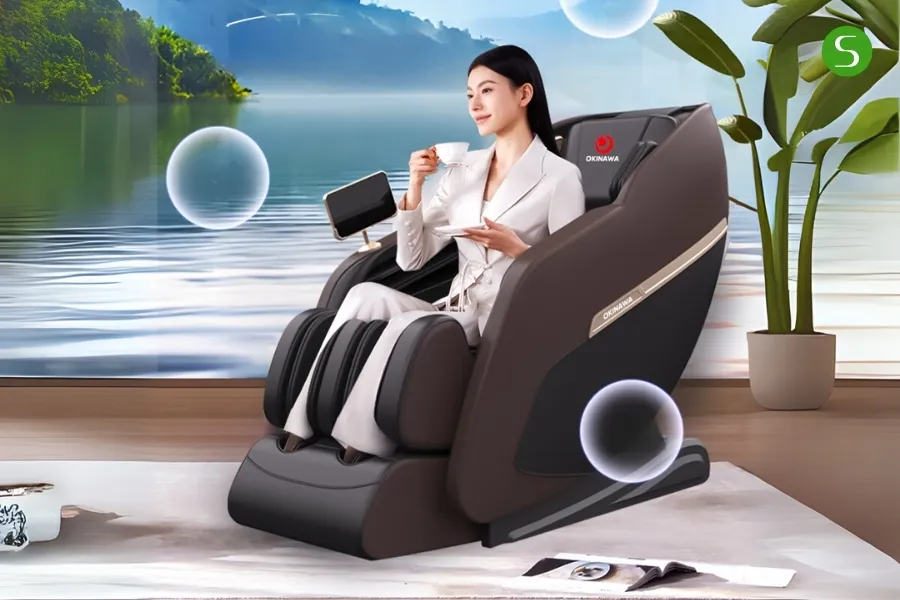 Ghế massage Okinawa OS-163 được thiết kế đẳng cấp, mang đến trải nghiệm massage 3D đỉnh cao